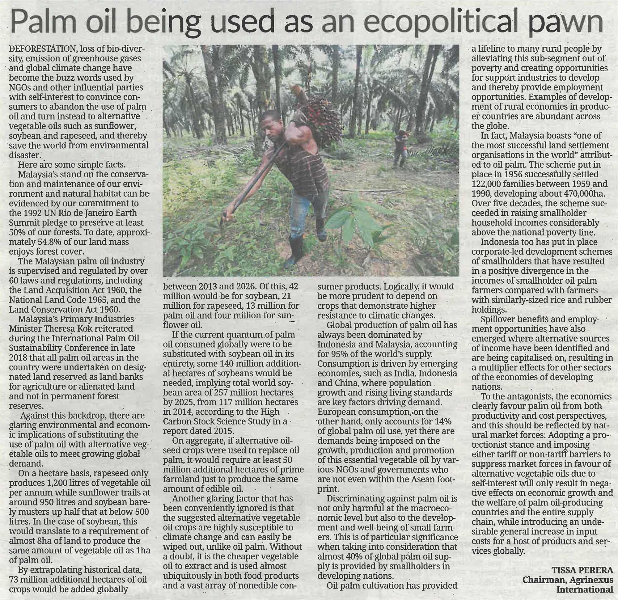 The Star - Palm Oil Being Used As An Ecopolitical Pawn (18 Mar 2019)
